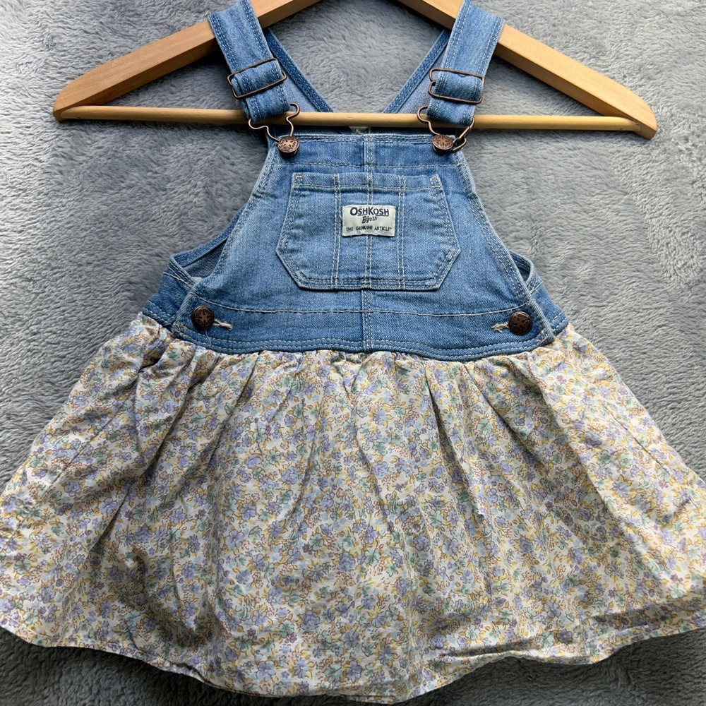 OshKosh Bgosh Baby Girls Denim Floral‎ Overall Dress Blue 18M Vestbak
